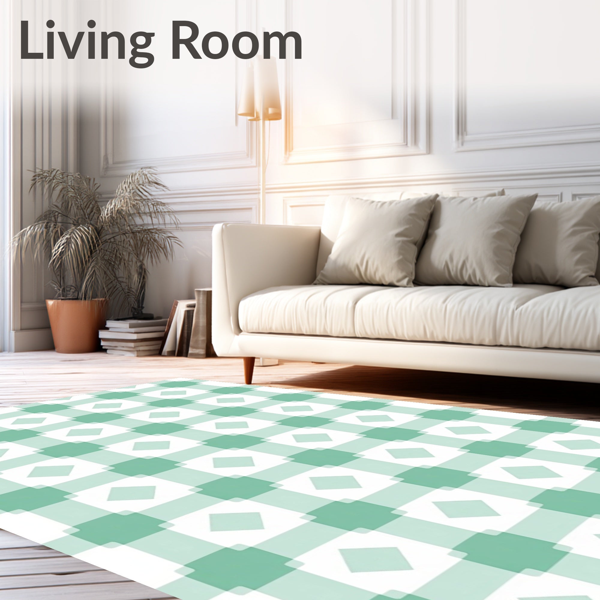 Soft Green Gingham Diamond Pattern Rug