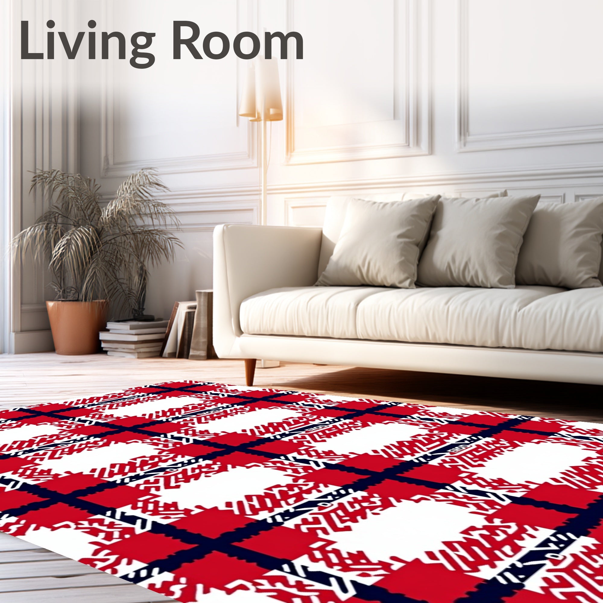 Red Navy White Plaid Pattern Design Rug