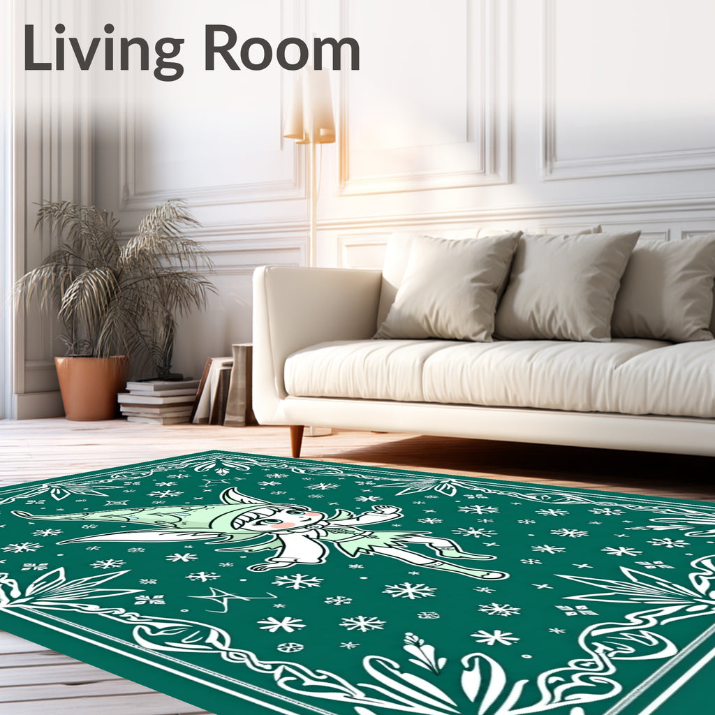 Whimsical Winter Fairy Snowflake Pattern Rug