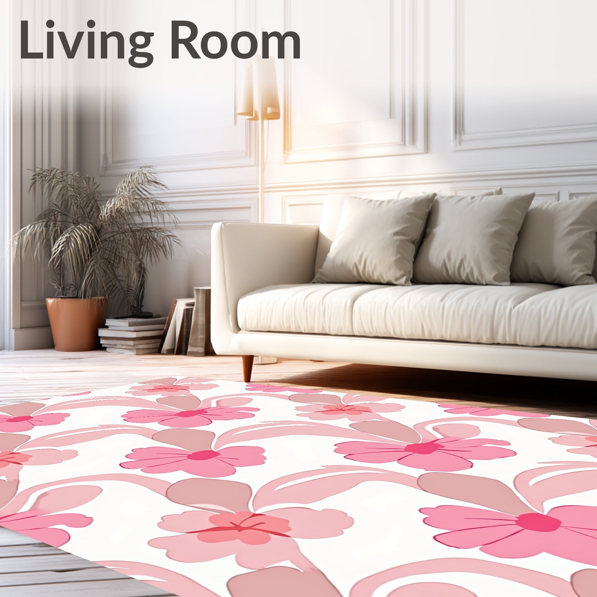 Pink Floral Whimsical Pattern Rug