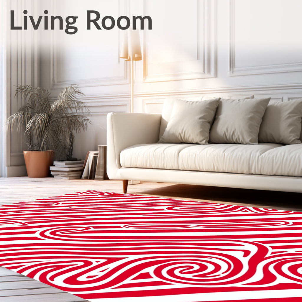 Bold Red White Swirl Stripes Design Rug
