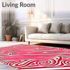 Bold Red White Swirl Stripes Design Rug
