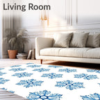 Blue Floral Hexagonal Pattern Rug