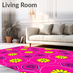Bright Pink Floral Round PatternRug Rug