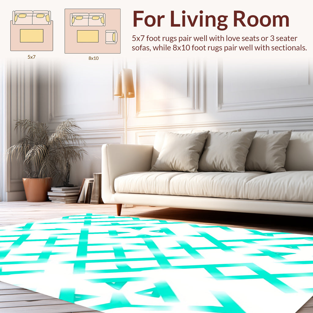 Abstract Aqua Geometric Interlocking Pattern Rug
