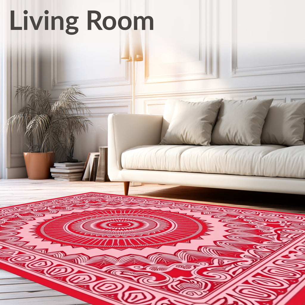 Crimson Lace Mandala Central Round Rug
