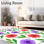 Floral Pattern with Red and Purple Blossoms Rug