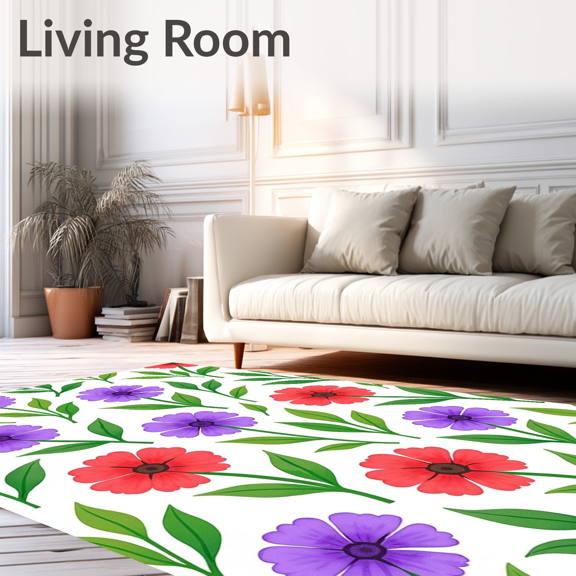 Floral Pattern with Red and Purple Blossoms Rug