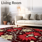 Floral Damask Pattern With Red Blooms Rug