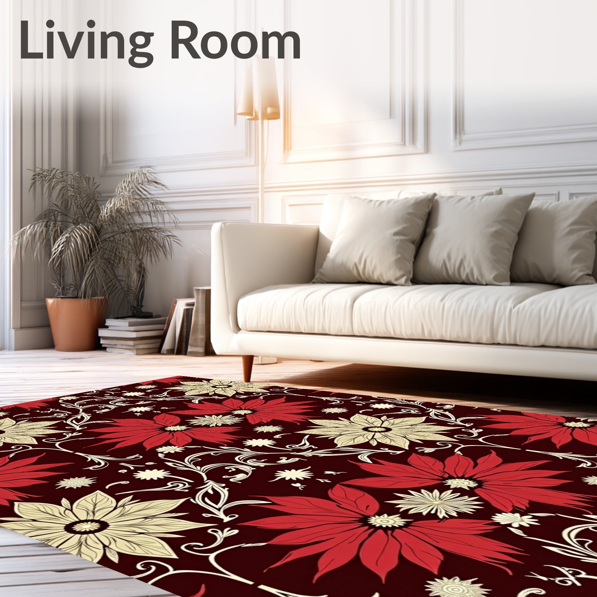 Floral Damask Pattern With Red Blooms Rug
