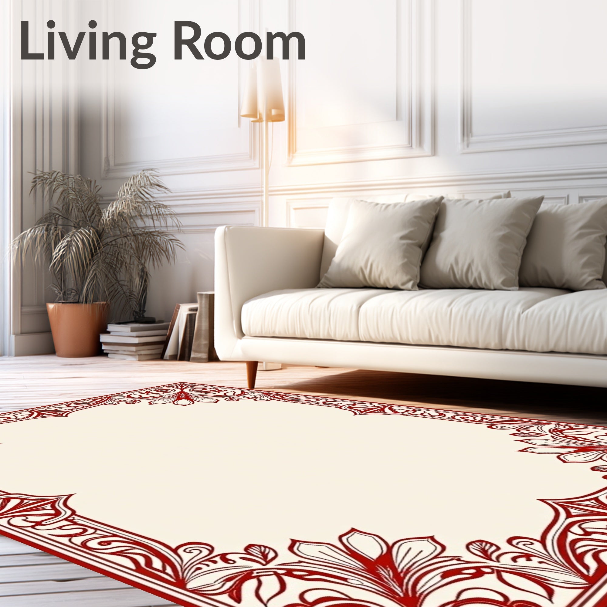 Elegant Red Floral Intricate Border Design Rug