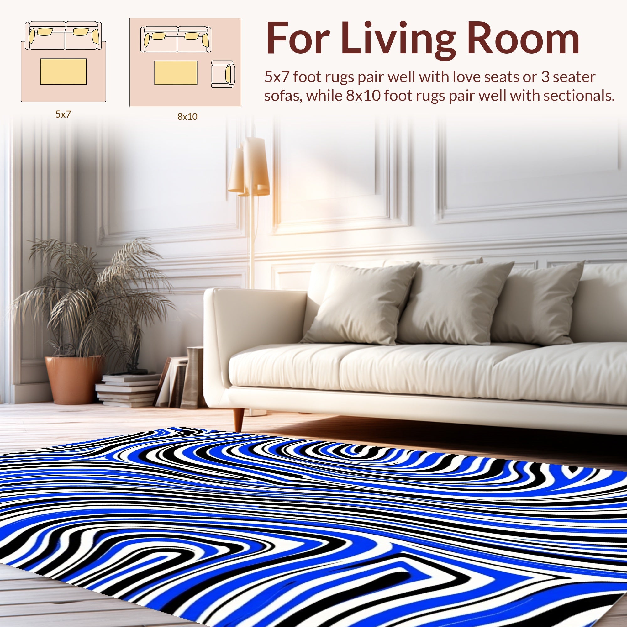 Bold Blue Black Swirl Pattern Rug