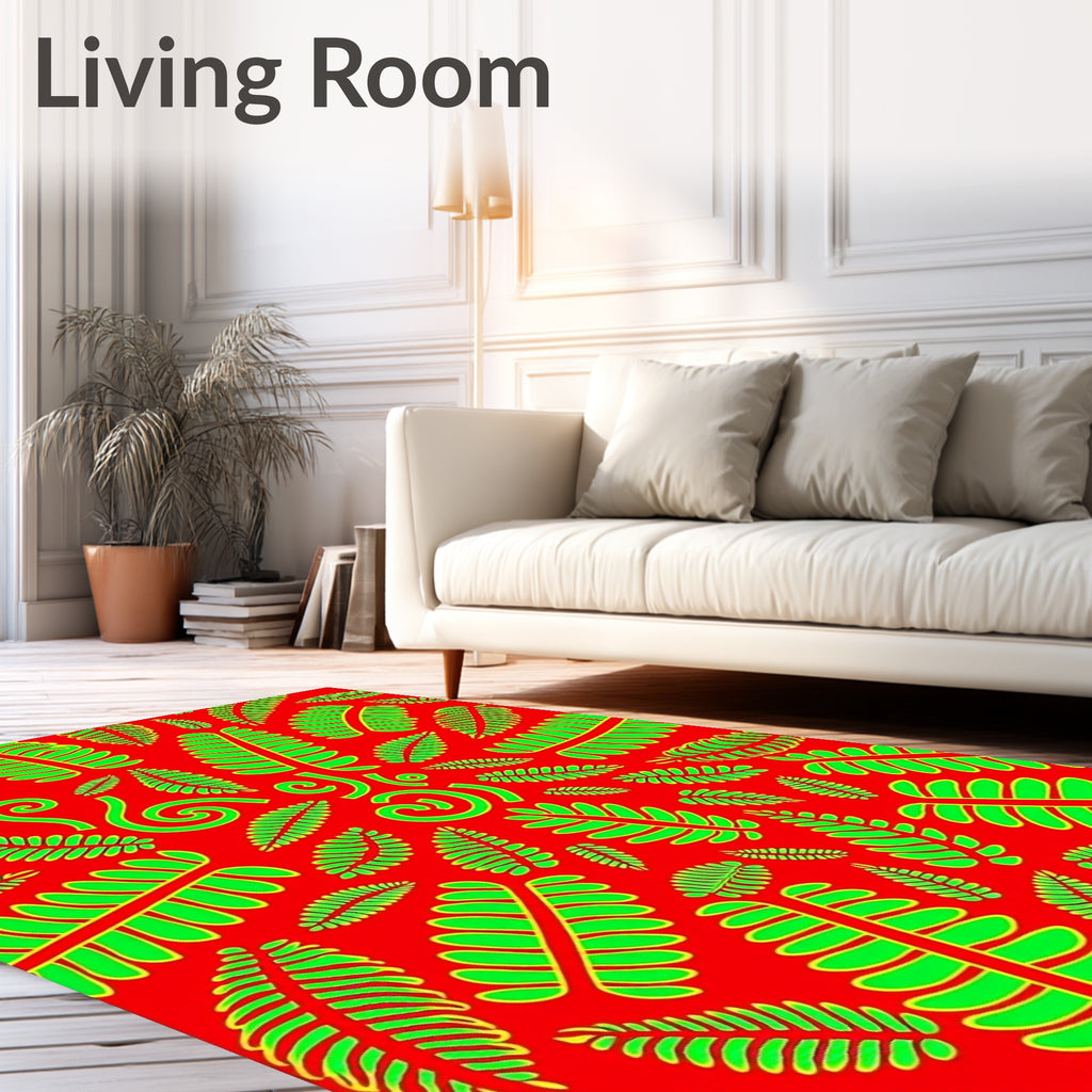 Vibrant Leaf Pattern Jungle Inspired Rug