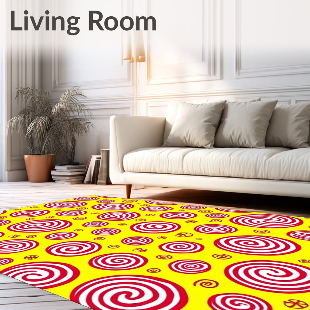 Red White Swirl Circles Pattern Rug