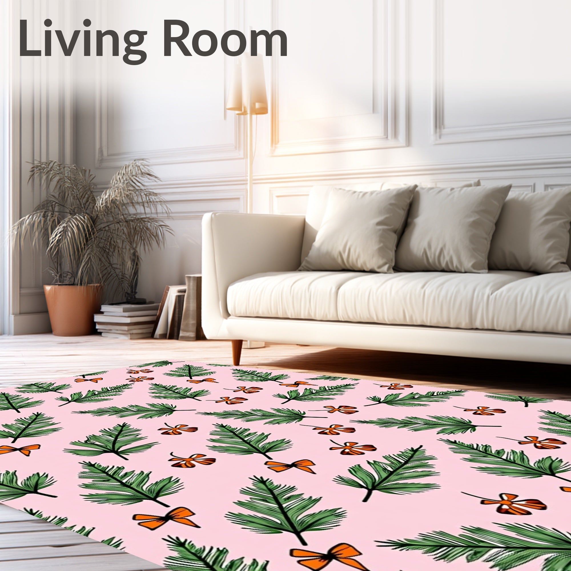 Green Pine Sprig and Orange Blossom Pattern Rug
