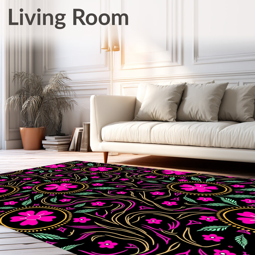 Bold Floral Pattern With Swirls Rug