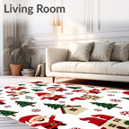 Whimsical Santa Claus Christmas Trees Houses Rug