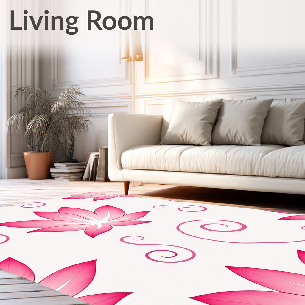 Vibrant Pink Lotus Swirl Pattern Rug