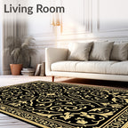 Elegant Golden Black Floral Medallion Rug