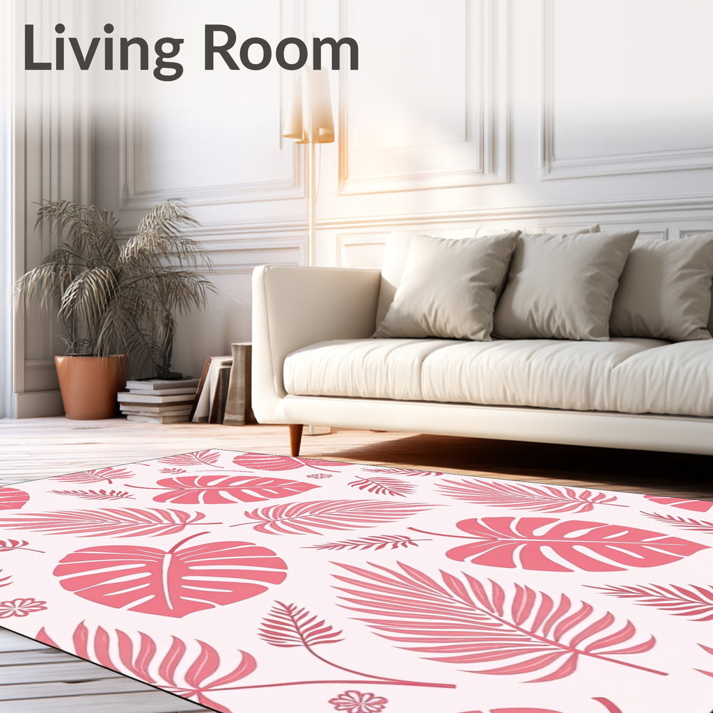 Tropical Leaf Pattern Pink Flora Design Rug