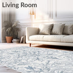 Elaborate Blue Floral Scroll Design Rug