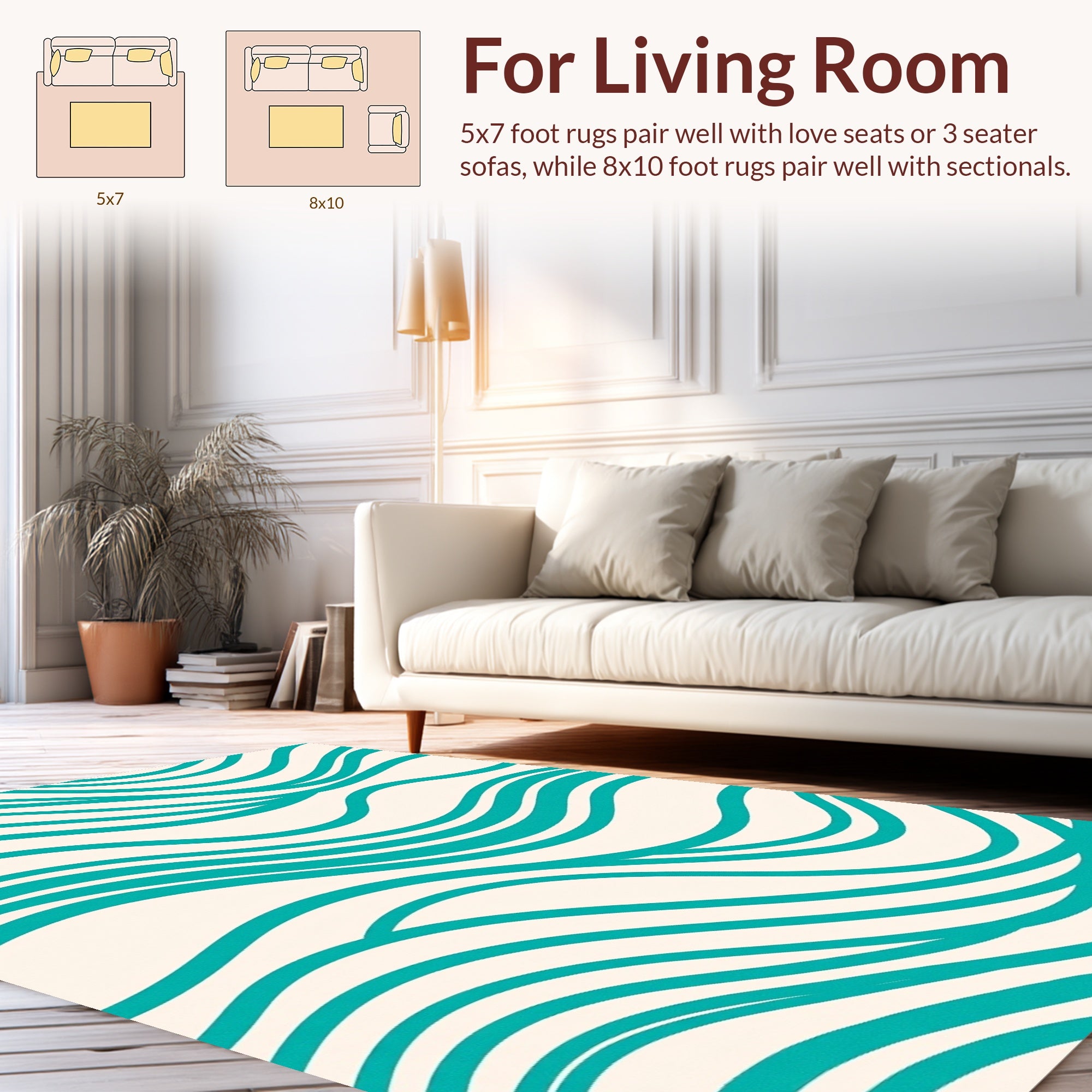Teal Wavy Flow Design Rug