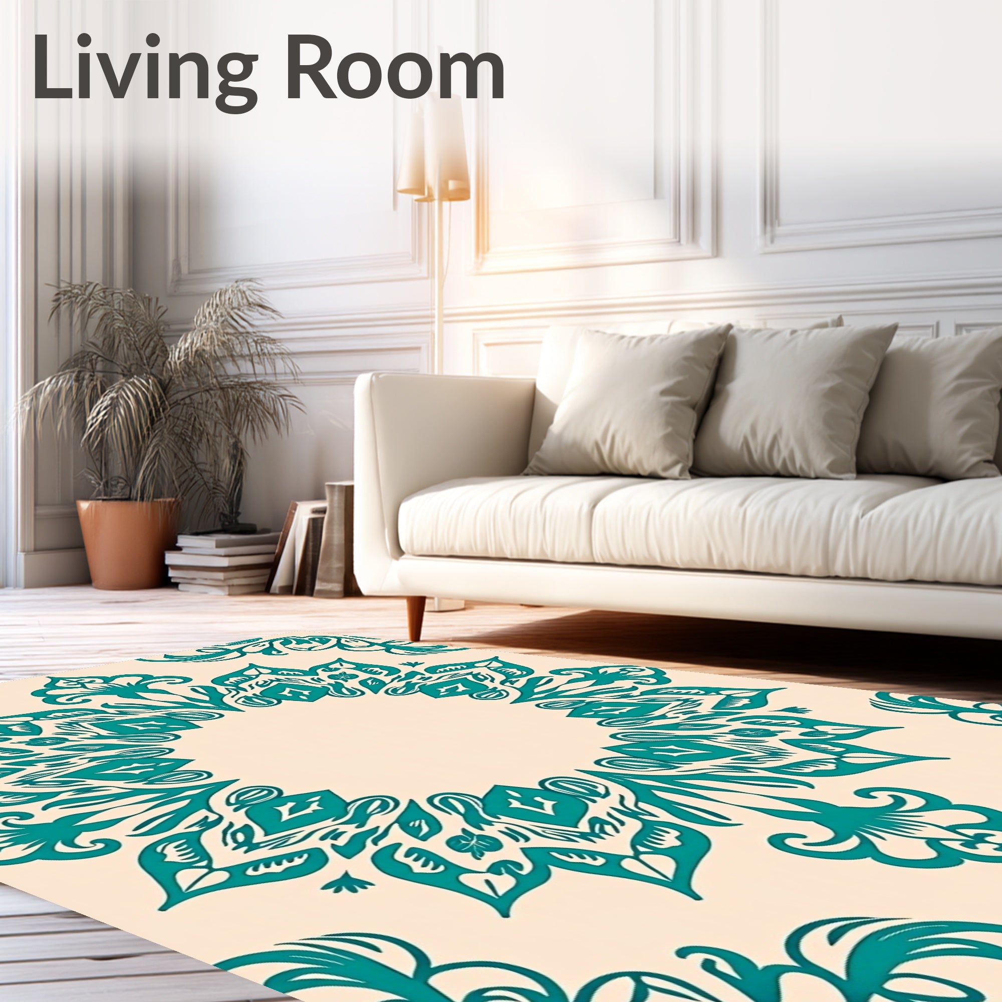 Teal Floral Medallion Design Rug