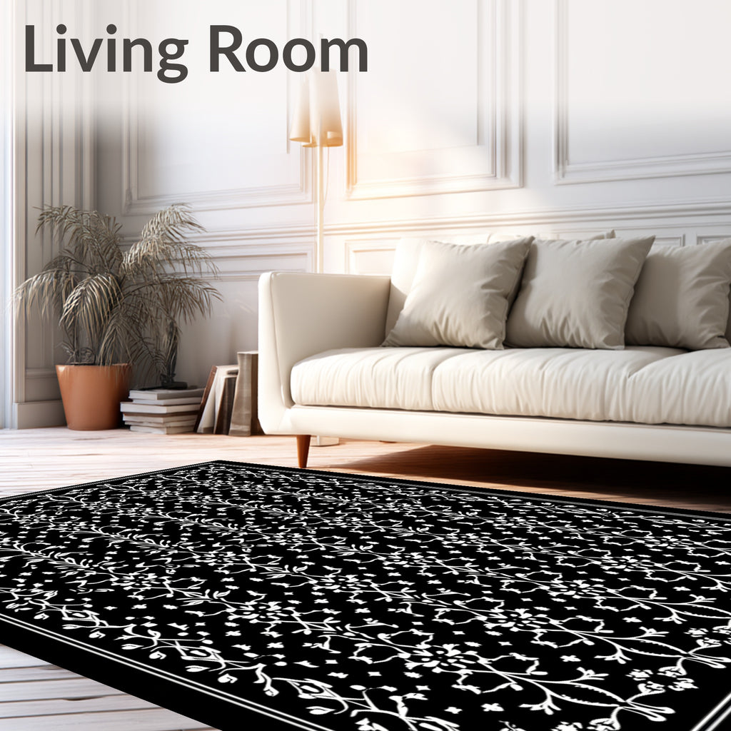 Elegant White Floral Damask Pattern Rug