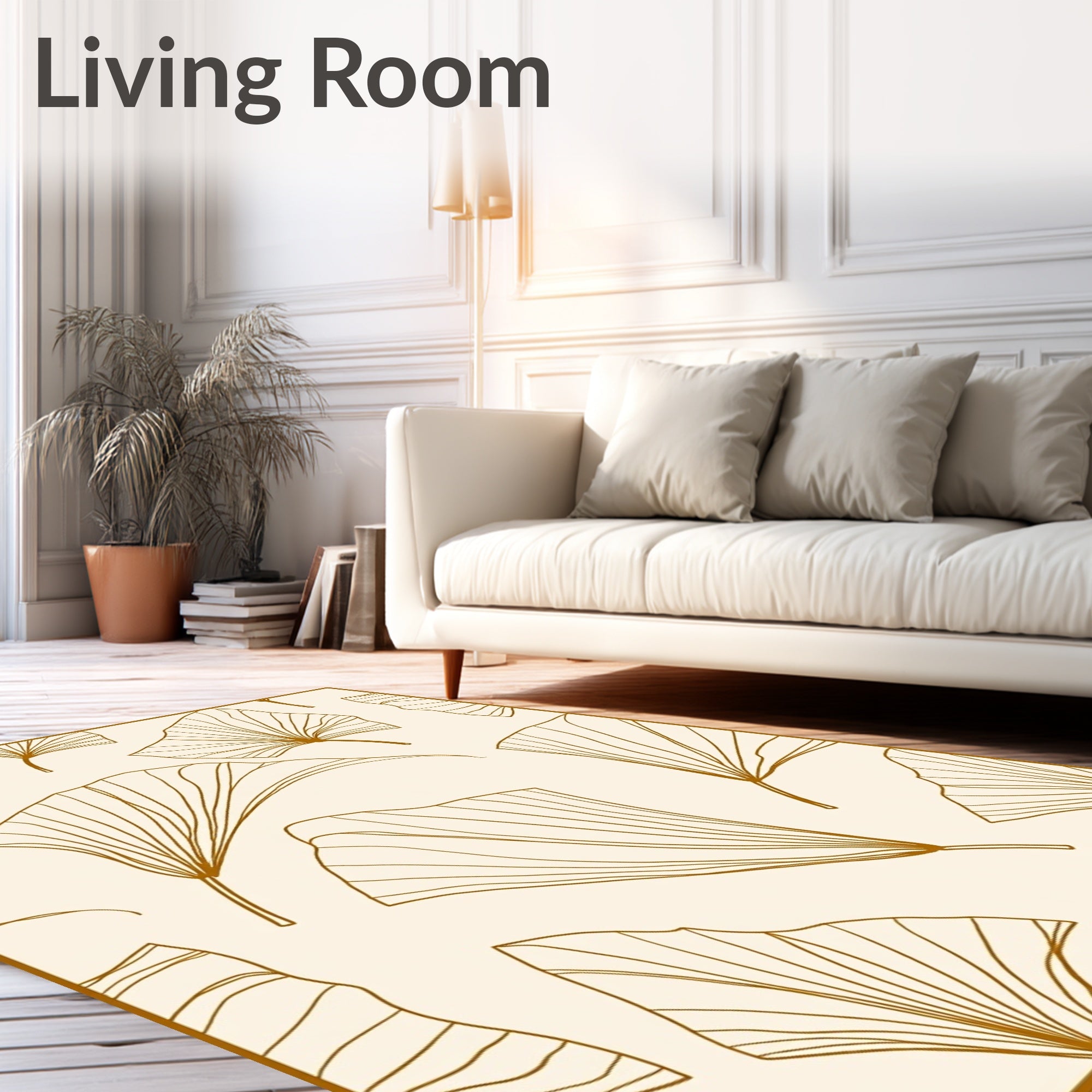 Minimalist Ginkgo Leaf Line Art Rug