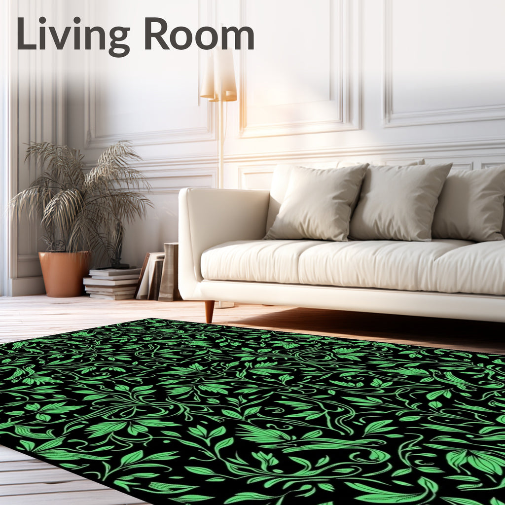 Vibrant Green Vines Scrollwork Rug