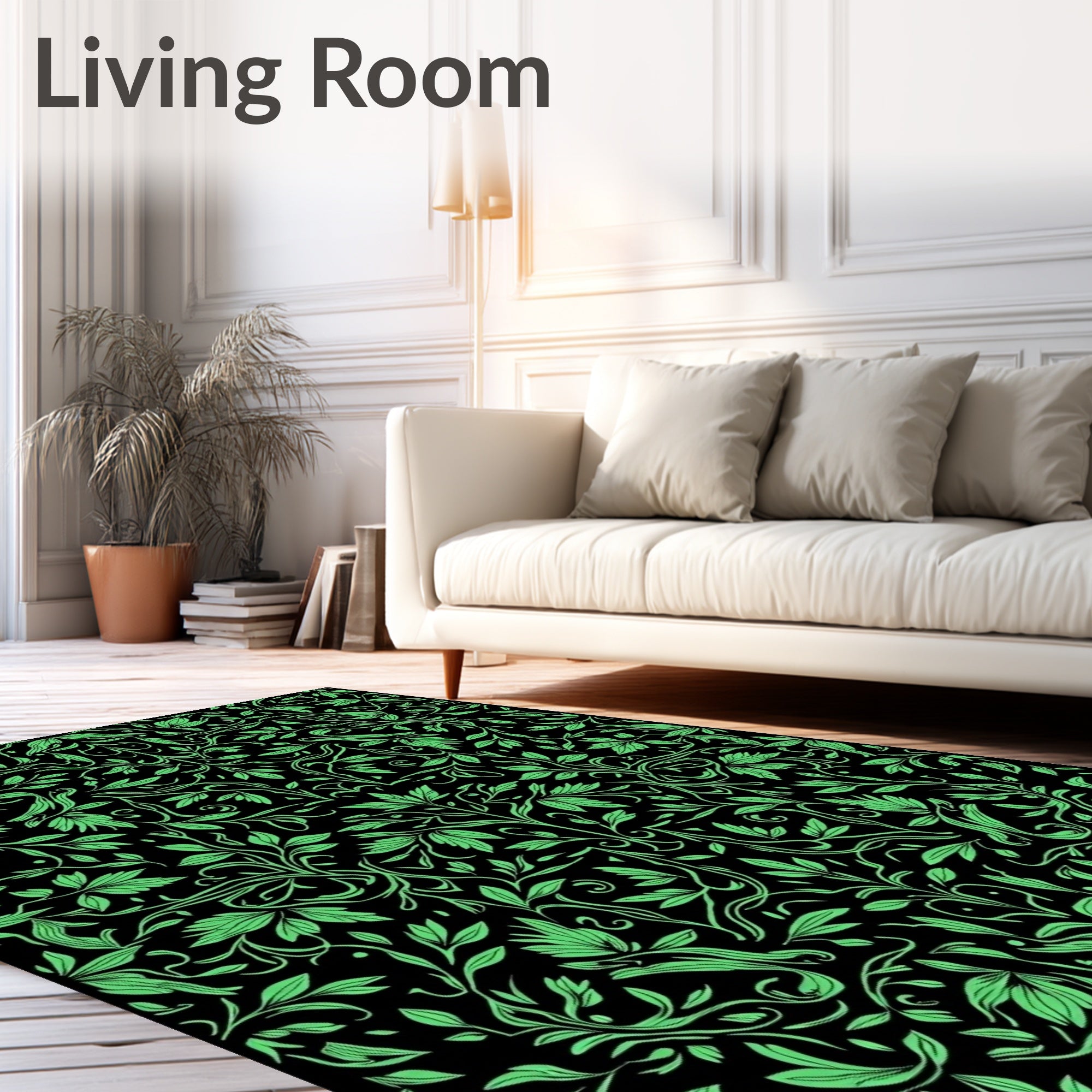 Vibrant Green Vines Scrollwork Rug