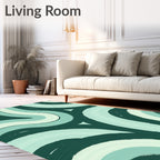 Abstract Teal Waves Pattern Rug