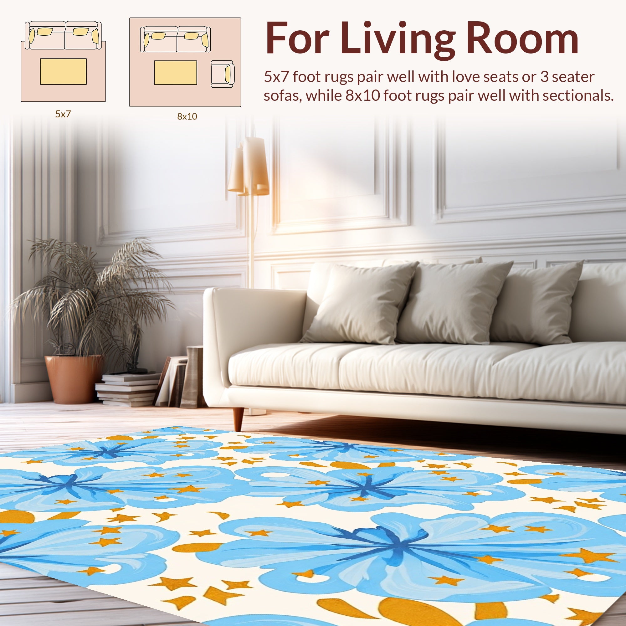 Blue Floral Star Pattern Rug