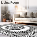 Intricate Black White Mandala Design Rug