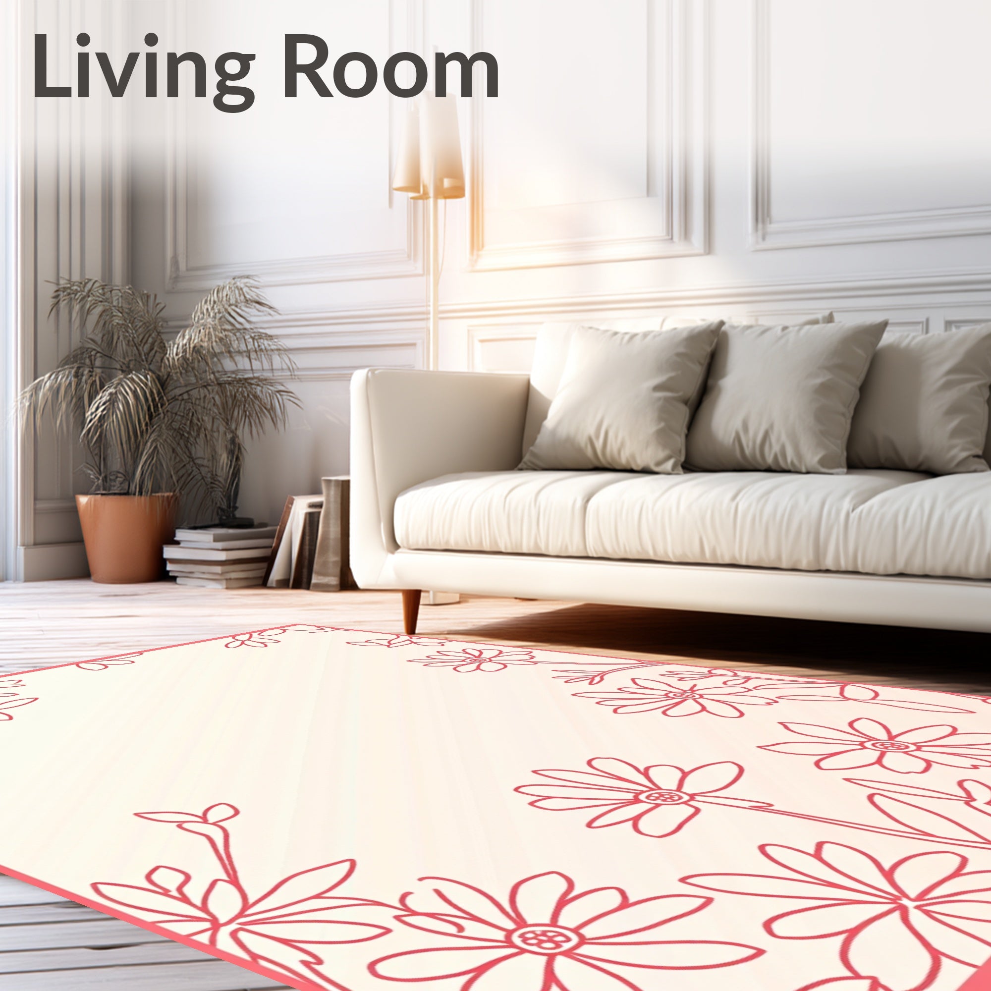 Delicate Red Floral Outline Design Rug