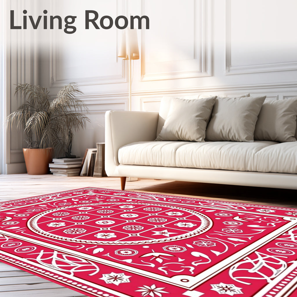 Red Floral And Geometric Pattern Rug