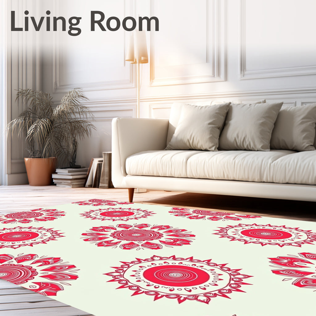 Red Sunburst Mandala Pattern Rug