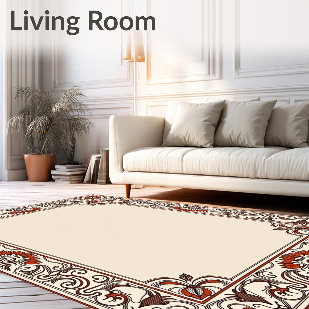 Ornate Floral Scrollwork Border Design Rug