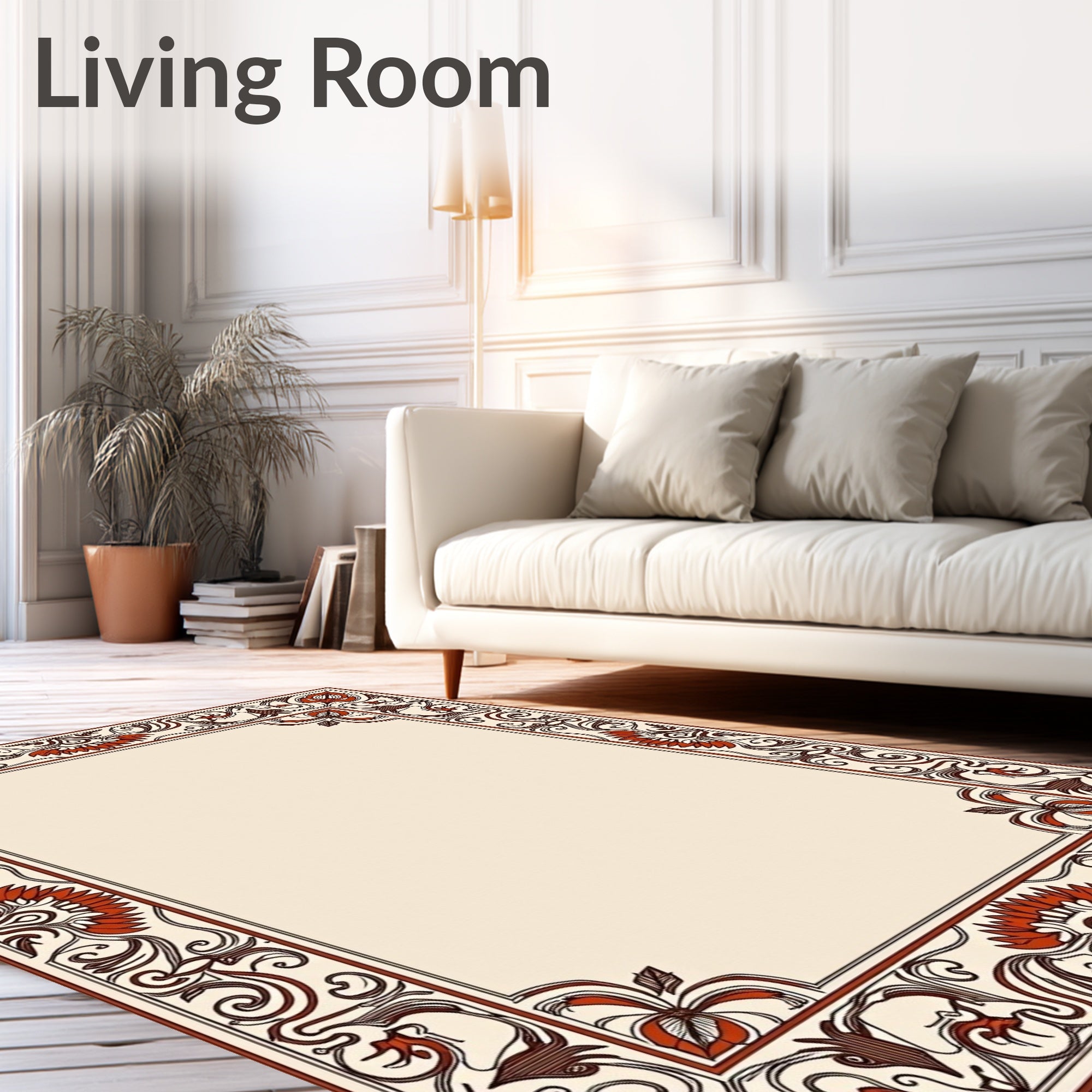Ornate Floral Scrollwork Border Design Rug