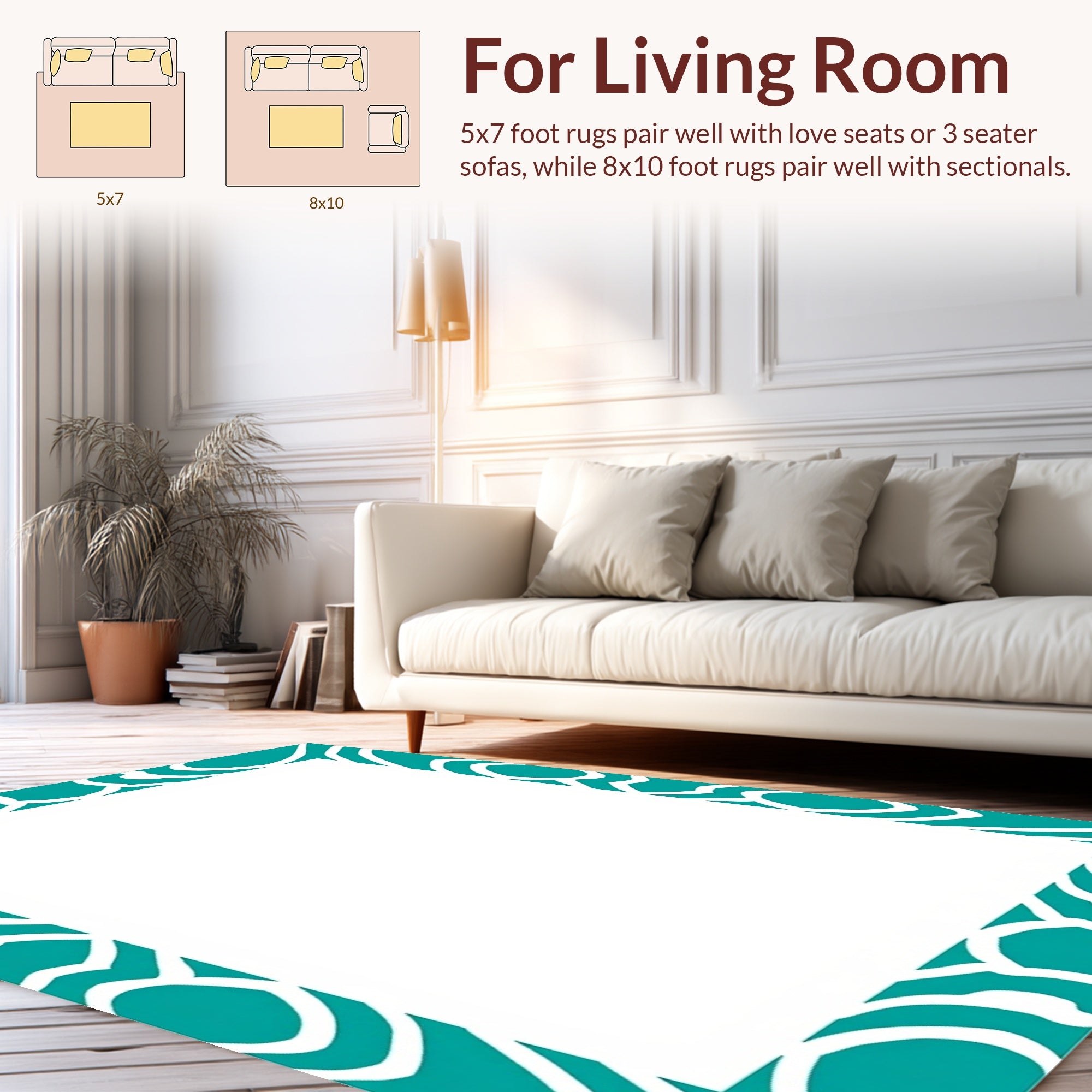 Teal And White Modern Geometric Design Rug