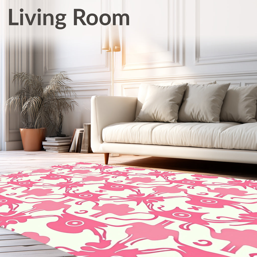 Whimsical Pink Monster Pattern Rug