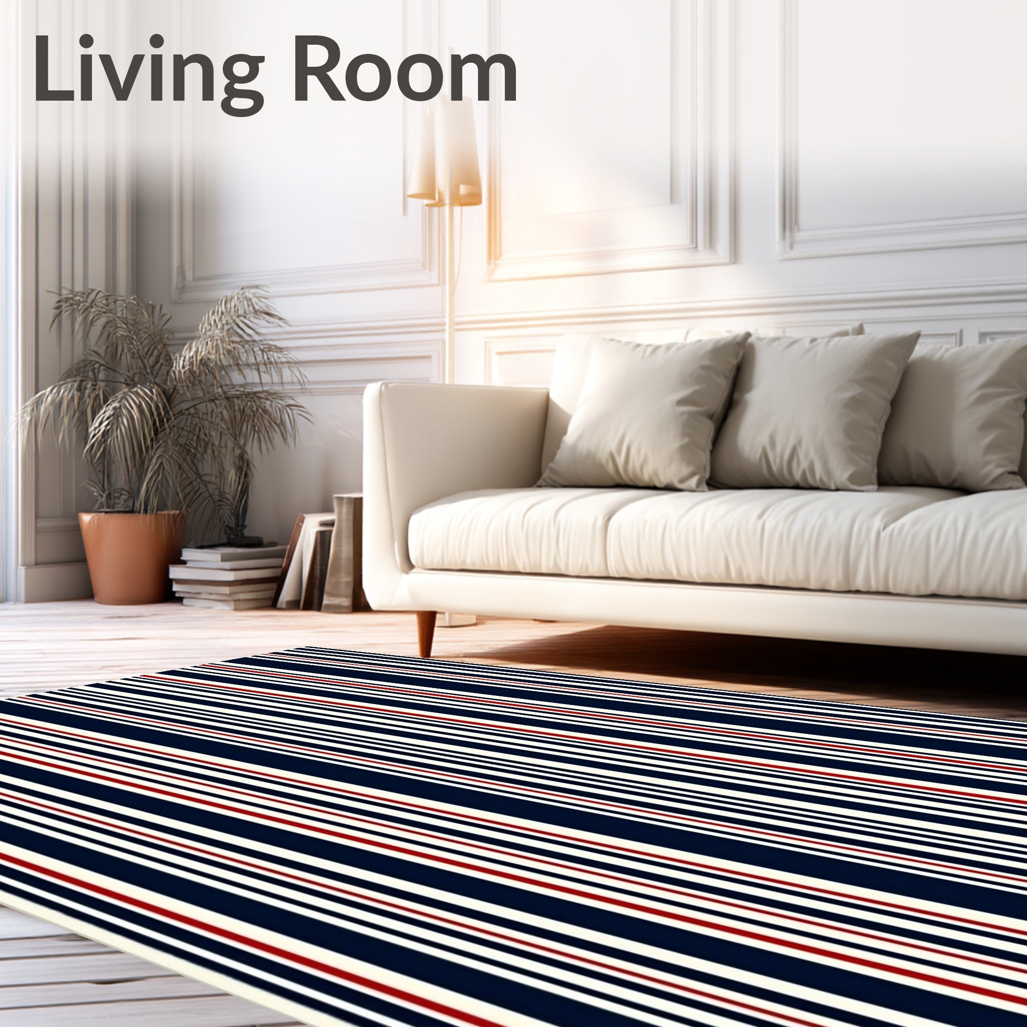 Classic Navy Red White Stripes Rug