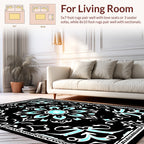 Black Teal Mandala Pattern Rug