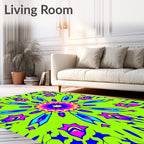 Bold Neon Symmetrical Starburst Design Rug