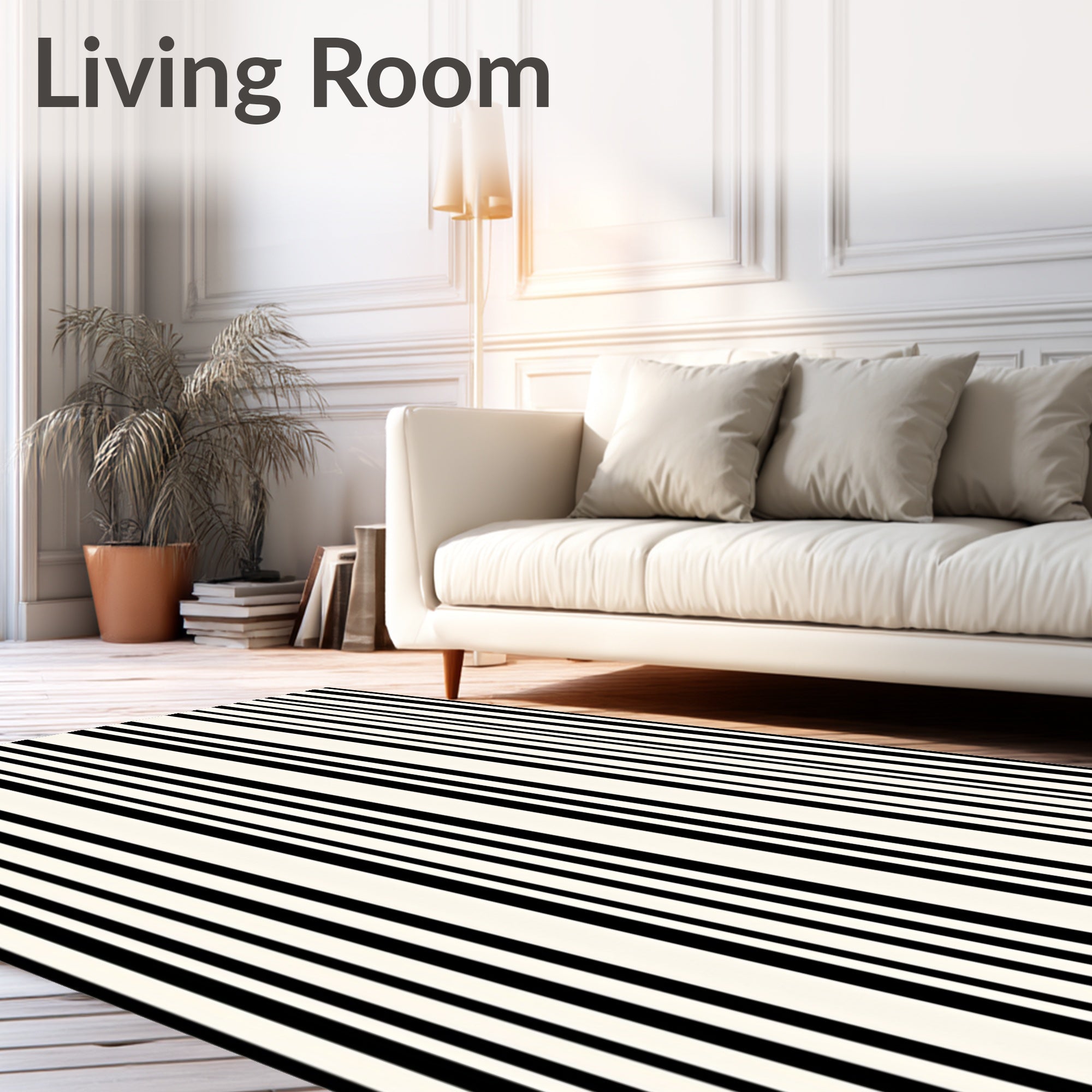 Modern Black White Stripe Runner Rug