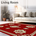 Maroon Floral Medallion Traditional Rug Design Rug