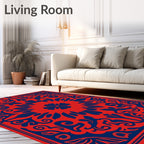 Red Blue Floral Symmetry Design Rug