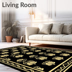Elegant Fan Motif Black Gold Rug
