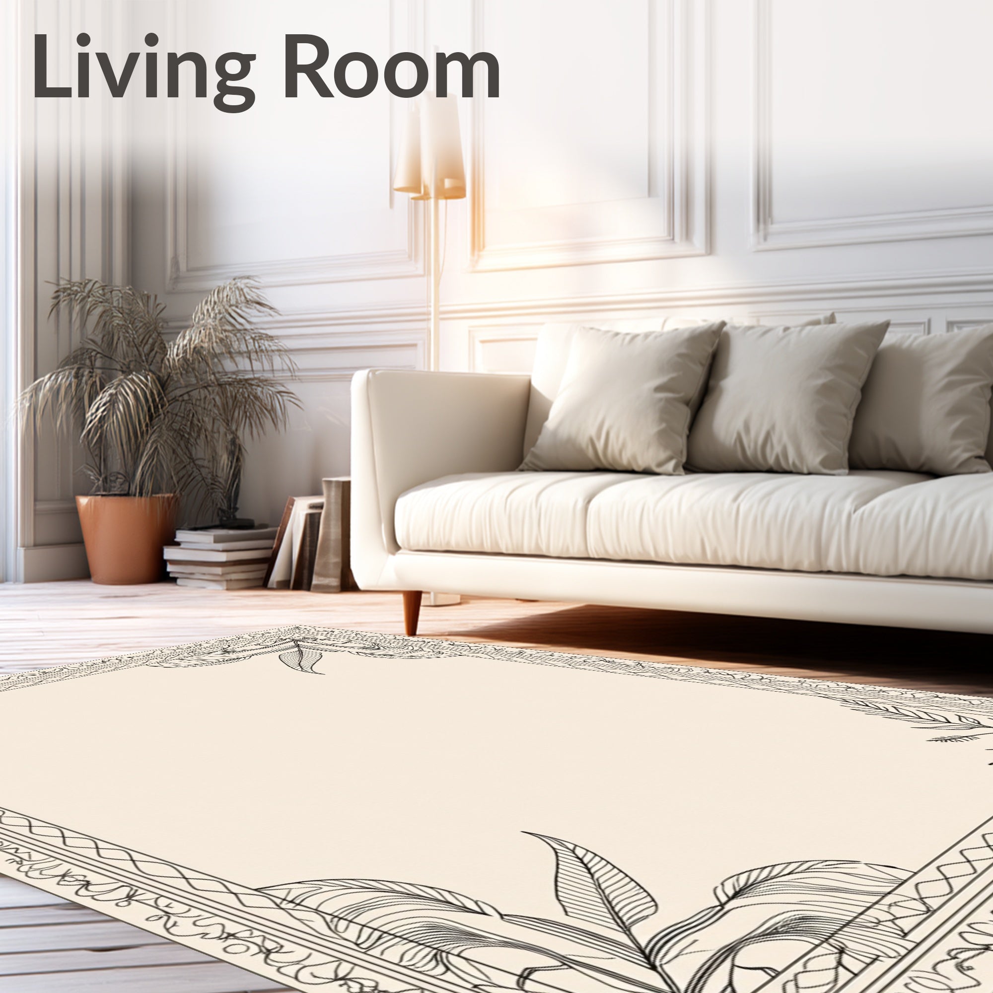 Elaborate Outline Leaf Border Design Rug