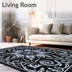 Black White Grey Floral Medallion Rug